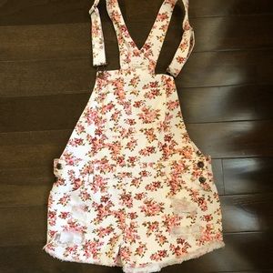 Distressed Floral Overalls
